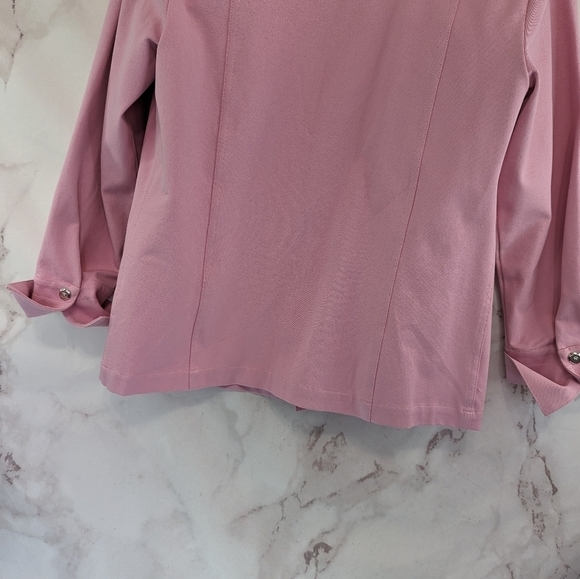 St John Jacket Womens Medium 8 10 Pink Zip Pocket Flip Cuff Bubblegum Light - Picture 7 of 12